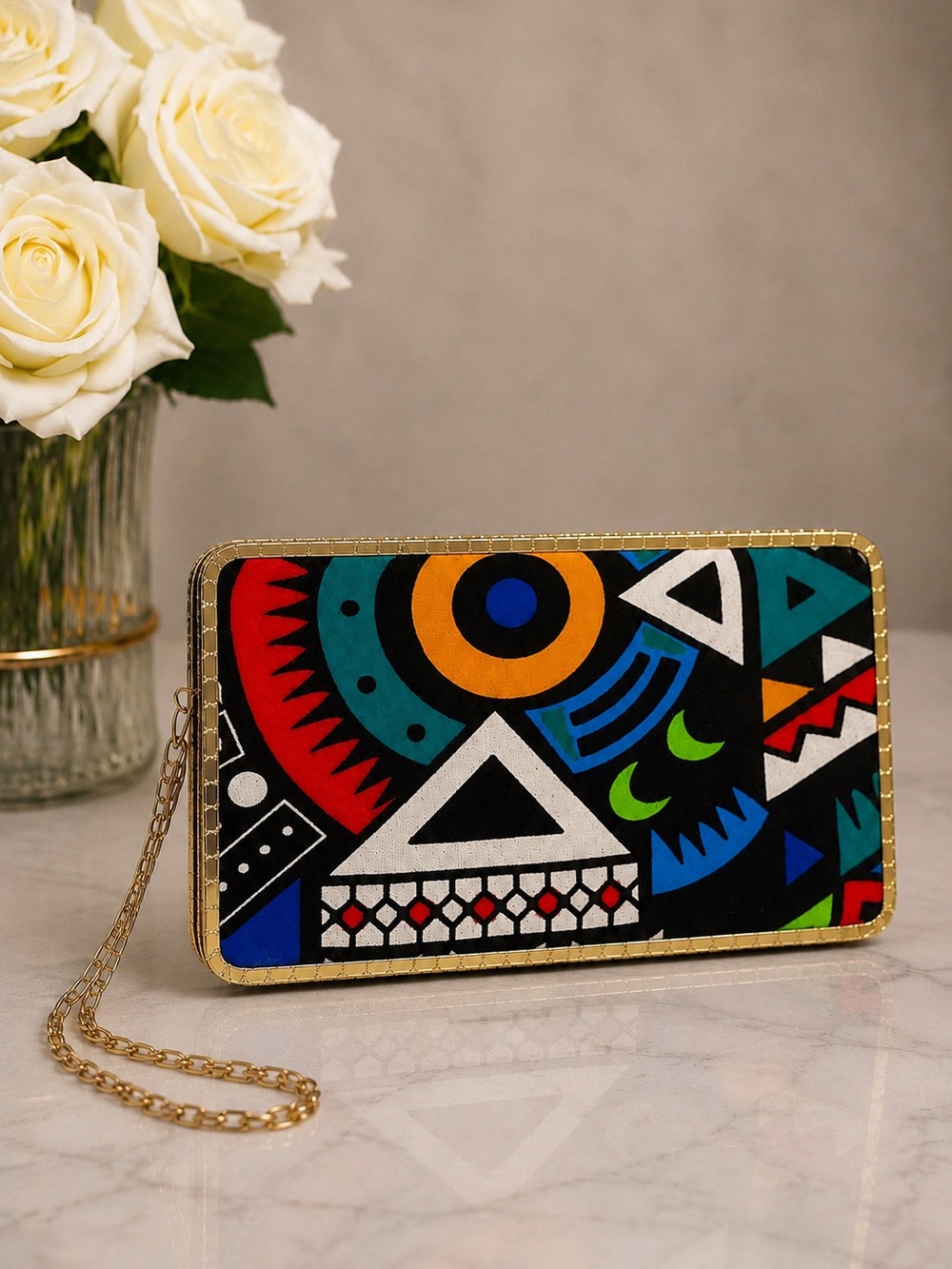 Aztec Pattern Clutch/ Purse/ Wallet. Has compartments for phone/ cards/money